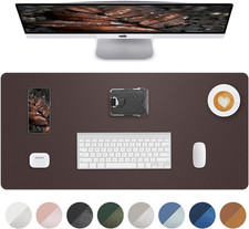 Premium PU Leather Large Desk Mat - Non-Slip, Waterproof, Coffee Brown