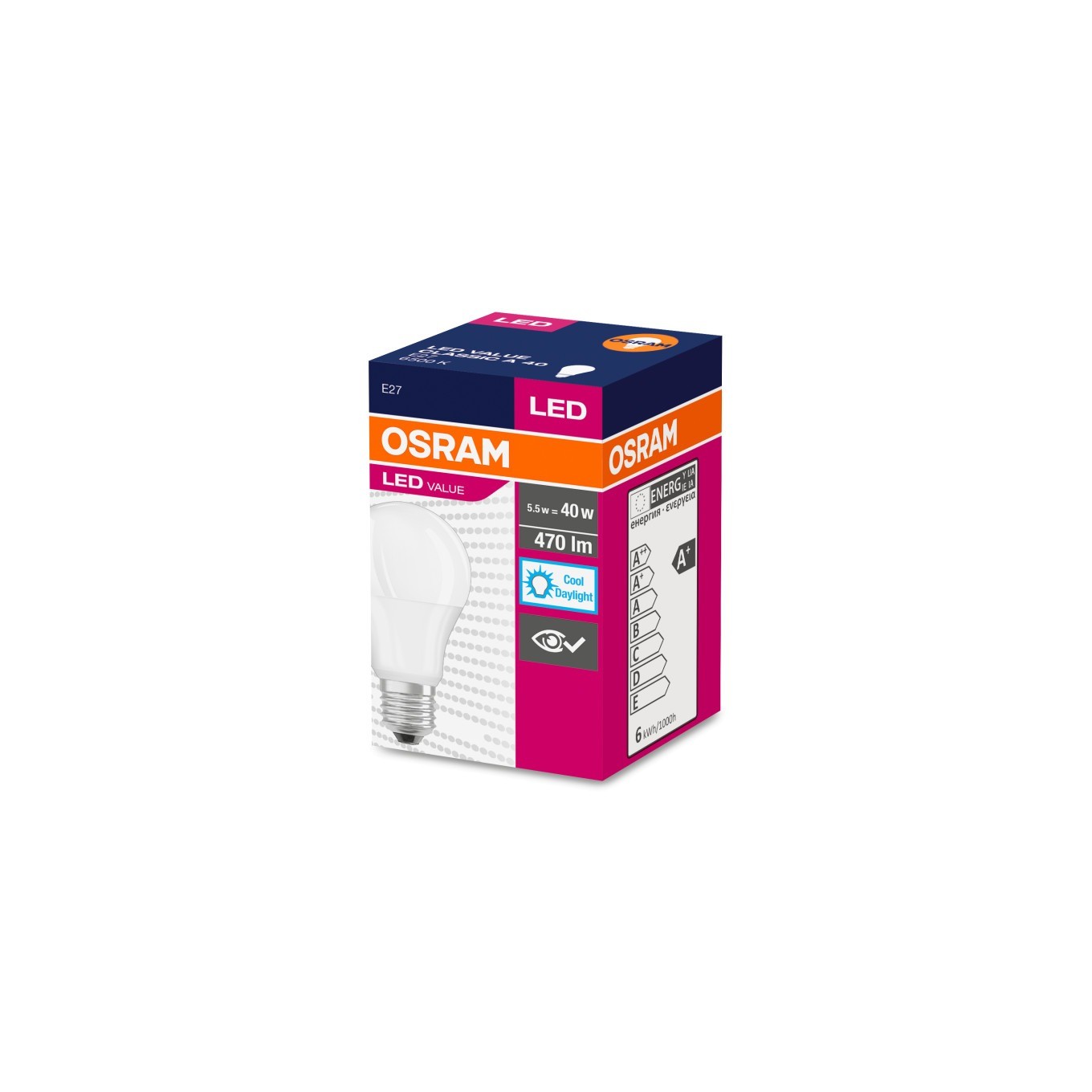 LED bulb value classic A 40 E27 4.9W 470lm 4052899971011