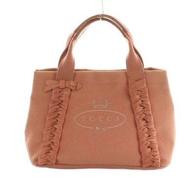 TOCCA Handbag Canvas Frill Ribbon Logo Embroidery Pink /MI  OS Ladies
