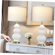 Modern Table Lamps Set of 2 - Bedside Lamps for Night Stands, 26" Triple White