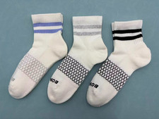 3 Pairs Bombas Women's Quarter socks Size Medium 8-10.5 3 Colors Stripe White