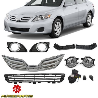 Fits 2010-2011 Toyota Camry Front Grille Fog Lights Bezels/Bracket Set 8pcs