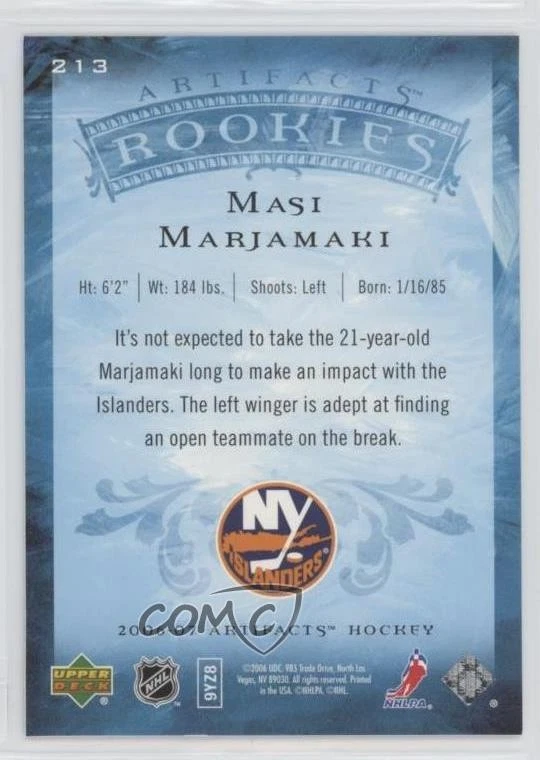 2006-07 Upper Deck Artifacts /999 Masi Marjamaki #213 Rookie RC - Image 2 of 2