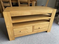Solid Oak TV Stand With Drawers And Shelves