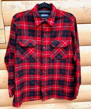 Pendleton VTG 50s Wool Board Shirt Loop Collar Flap Pocket Red Plaid FLAW Medium