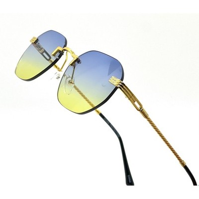 Rimless Sunglasses Round Flat Lens Gold Frame Fashion Shades Retro Vintage Gafas