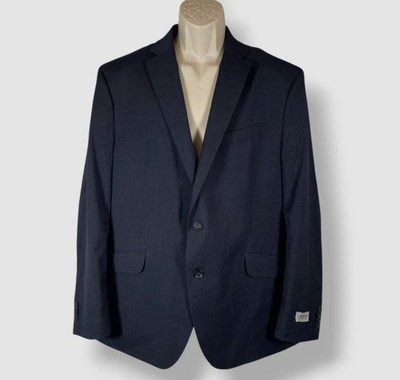 Kenneth Cole Reaction Men's Blue Plaid Slim-Fit Stretch Suit Jacket Size 46R