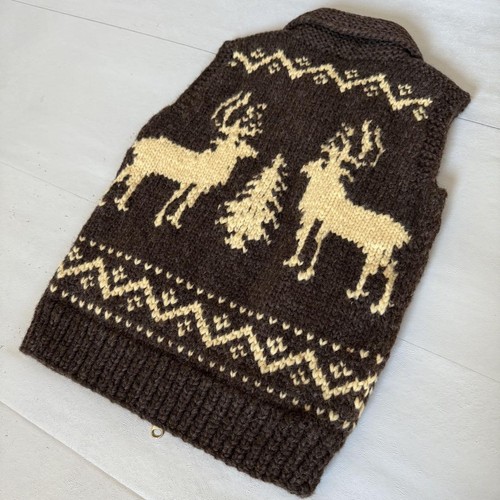 Kanadische Pullover Weste Cowichan mit Fell braun Doppelreißverschluss Top Zustand - Bild 11 von 24