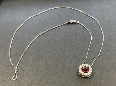 Sterling Silber Rubin & weißer Topas Halo Anhänger Halskette 15,8 kt