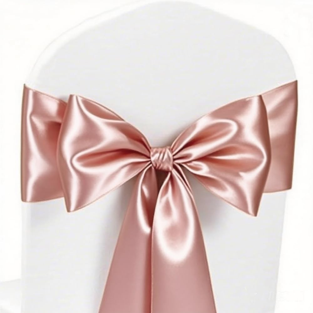 Bows Sashes 50 Pack, Satin Light Rose Gold Chair Ribbons Tie...