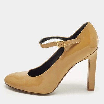 Celine Size 37 Beige Patent Leather Mary Jane Pumps