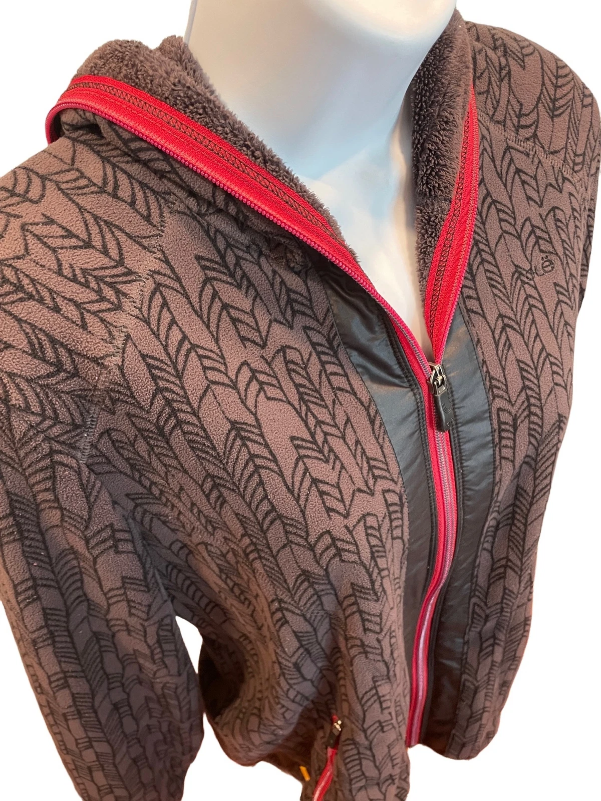 lole fleece patterned full zip hooded jacket