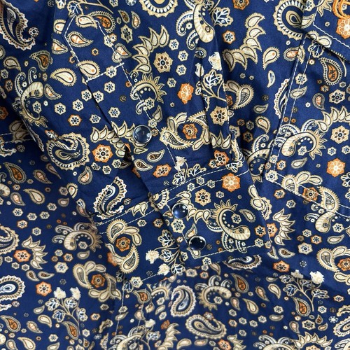 Cowboy Hardware Pearl Snap Paisley Print Western Shirt Mens XL Blue - 第 7/9 張圖片