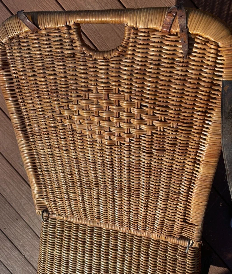 Silla de mimbre portátil plegable vintage canoa de playa camping pescador asiento ratán Foto 4 de 4