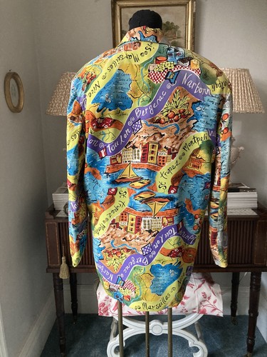 Ladies 80s silk jacket vintage 10 graphic Maps Brett Harrison M Box Jacket - Picture 9 of 13