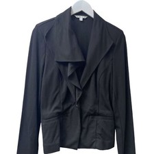 CABI Womens Jacket Size Medium Black Ponte Knit Waterfall Collar Blazer