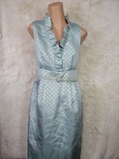 Eliza J Cocktail Dress Women Size 6 Blue & Gold Belted Blue Lined Ruffle Vneck U