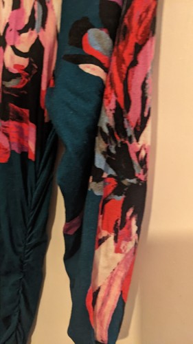 Phase Eight Teal Floral Print Dress Size 16 Ruched Midi New with Tags - Picture 5 of 8
