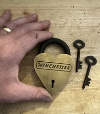 Winchester Rifles Padlock Heart Lock Collector Key Patina Brass Metal Gunsmith