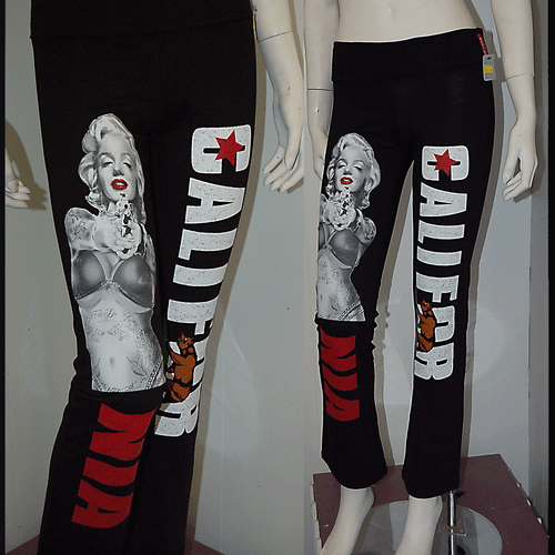Marilyn Monroe w/ California Republic Cali Bear Leggings Stretch Yoga Pants Sz L - Picture 10 of 11