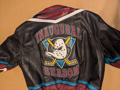 RARE 1993 INAUGURAL ANAHEIM DUCKS ALL-LEATHER JACKET JEFF HAMILTON