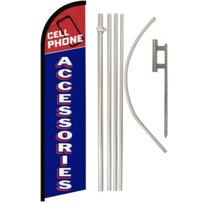 Cell Phone Accessories Windless Banner Swooper Advertising Flag Pole Kit RD/BL