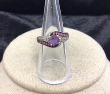 Vintage Sterling Silver 925 Purple Pink Clear Cut Glass Ring Sz 7.25 P890