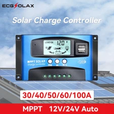 ECGSOLAX 100A 60A 30A MPPT Solar Charge Controller Dual 5V USB 12V 24V Auto