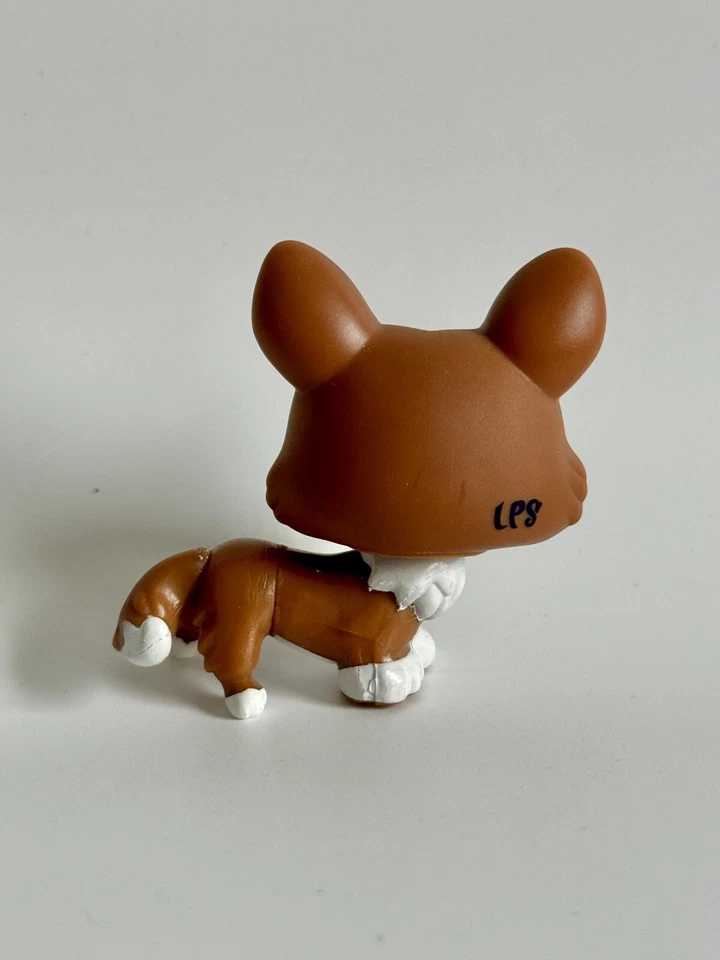 LPS Littlest Pet Shop #2150 Corgi marrón oscuro ojos de punto verde perro Foto 2 de 3