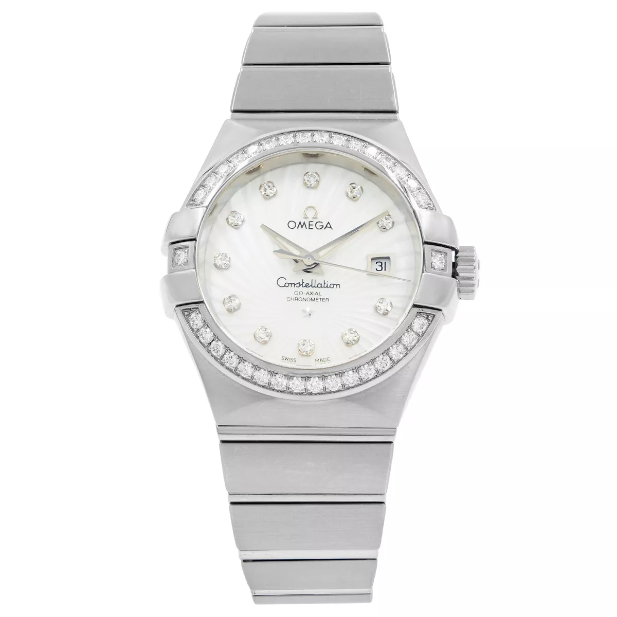 Omega Constellation Silver Diamond White Gold Ladies Watch 123.55
