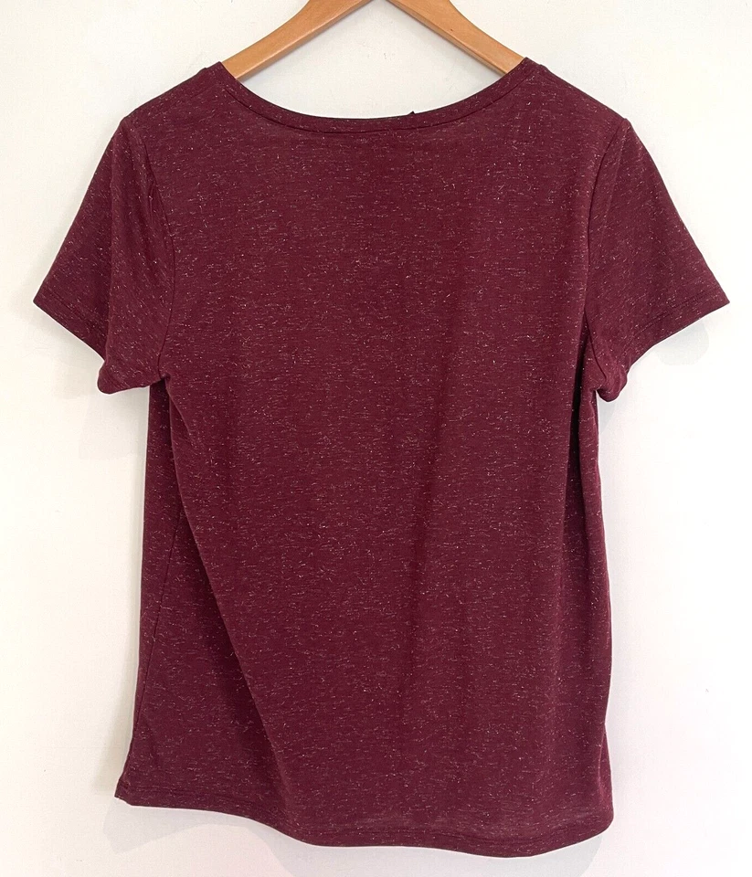 La SENZA женщина бордовый Рождество блестящий короткий рукав V шеи футболка размер L новый без ЯРЛЫКОВ - Изображение 2 из 3