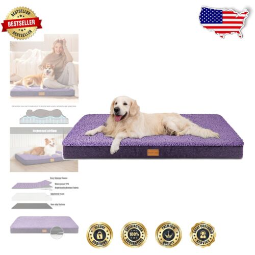 Soft Orthopedic Dog Bed for Extra Large Dogs - Anti-Slip, Washable Cover, Purple