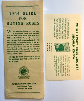 Columbus 14 OH 1954 American Rose Society Guide Buying Roses Ephemera Document