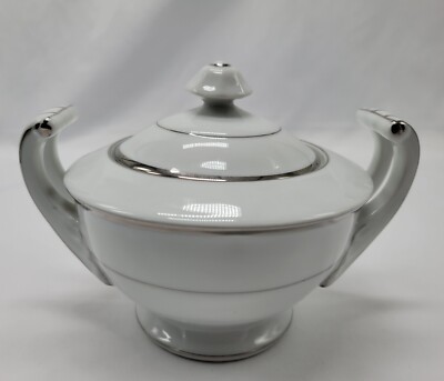Vintage Harmony House Sugar Bowl With Lid White/Platinum Trim, Fine China Mint