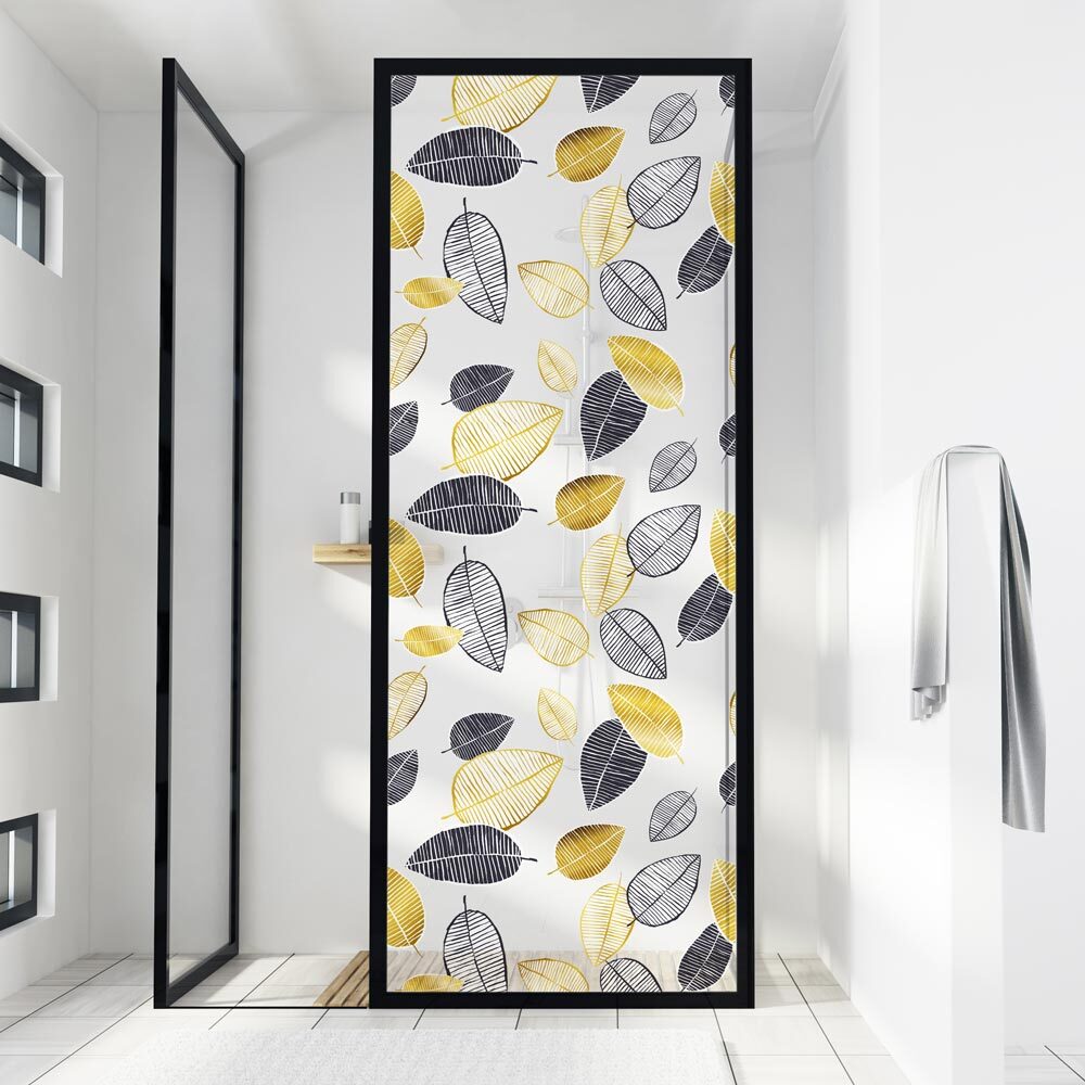 Pellicola Vetro Decorativa - Foglie Acquerello Verde - Elettrostatica - Senza Colla - Foto 5