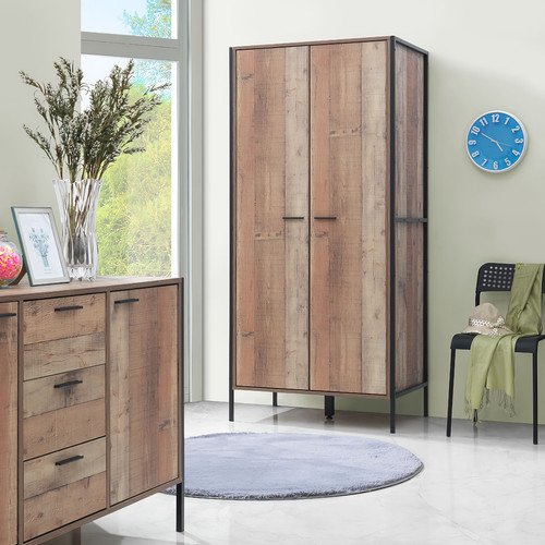 Rustic Oak Wardrobe - 2 4 Door Bedroom Furniture - Hanging Rail - Picture 5 of 12