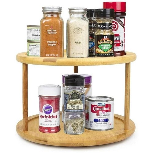 Premium Bamboo 2 Tier Lazy Susan Turntable 360degree Turntable Spices