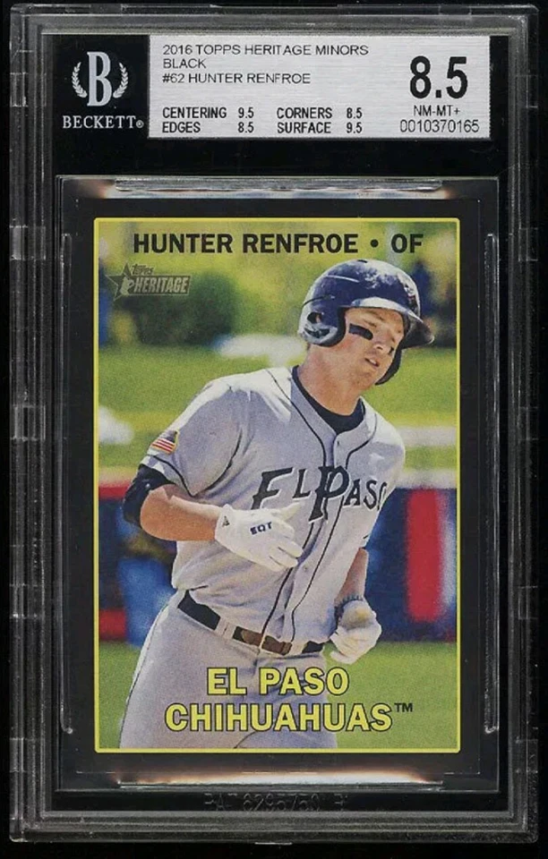 2016 Topps Heritage Minors Black Hunter Renfroe ROOKIE RC 1/1 #62 BGS 8.5   - Image 2 of 2