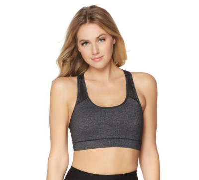 Warrior by Danica Patrick Charcoal and Wild Orchid Strappy Back Sports Bra in XL