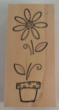 Great Impressions Sketched Flower In A Flowerpot Pot Wooden Rubber Stamp