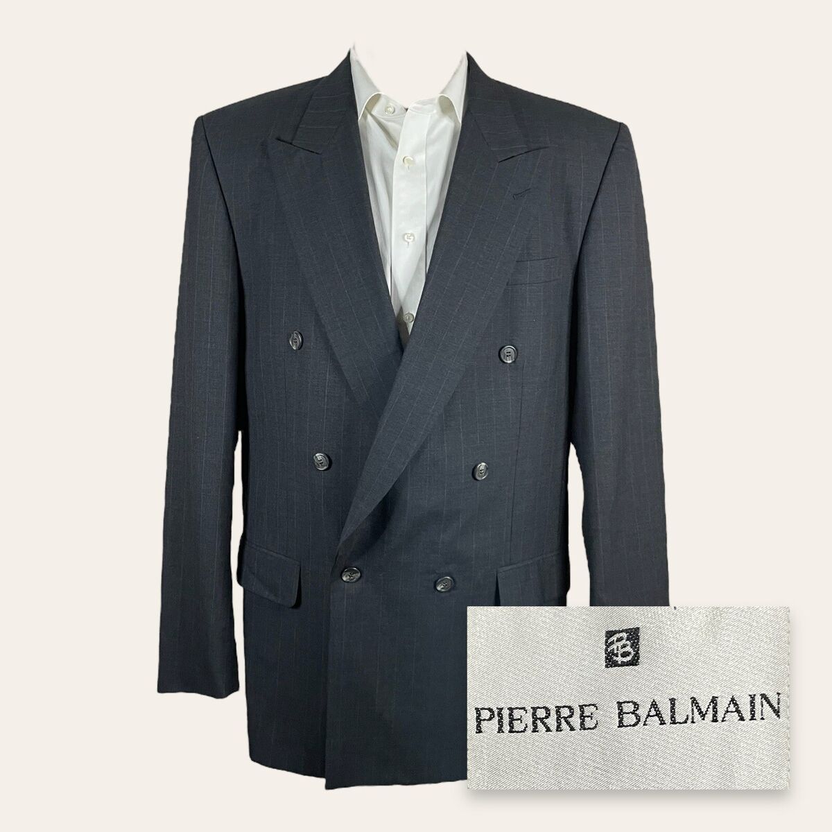 Pierre Balmain Blazer Jacket Mens 44XL Gray Stripe Double Pierre Balmain Blazer Jacket Mens 44XL Gray Stripe Double