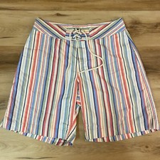 J Crew Board Shorts Mens 33 Y2K Multicolor Striped Swim Trunks Beach Surfing 9"
