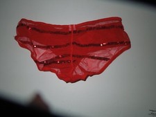 NIP Victoria's Secret Red Low Rise Hiphugger Ruched Mesh Sequin Back Panties L