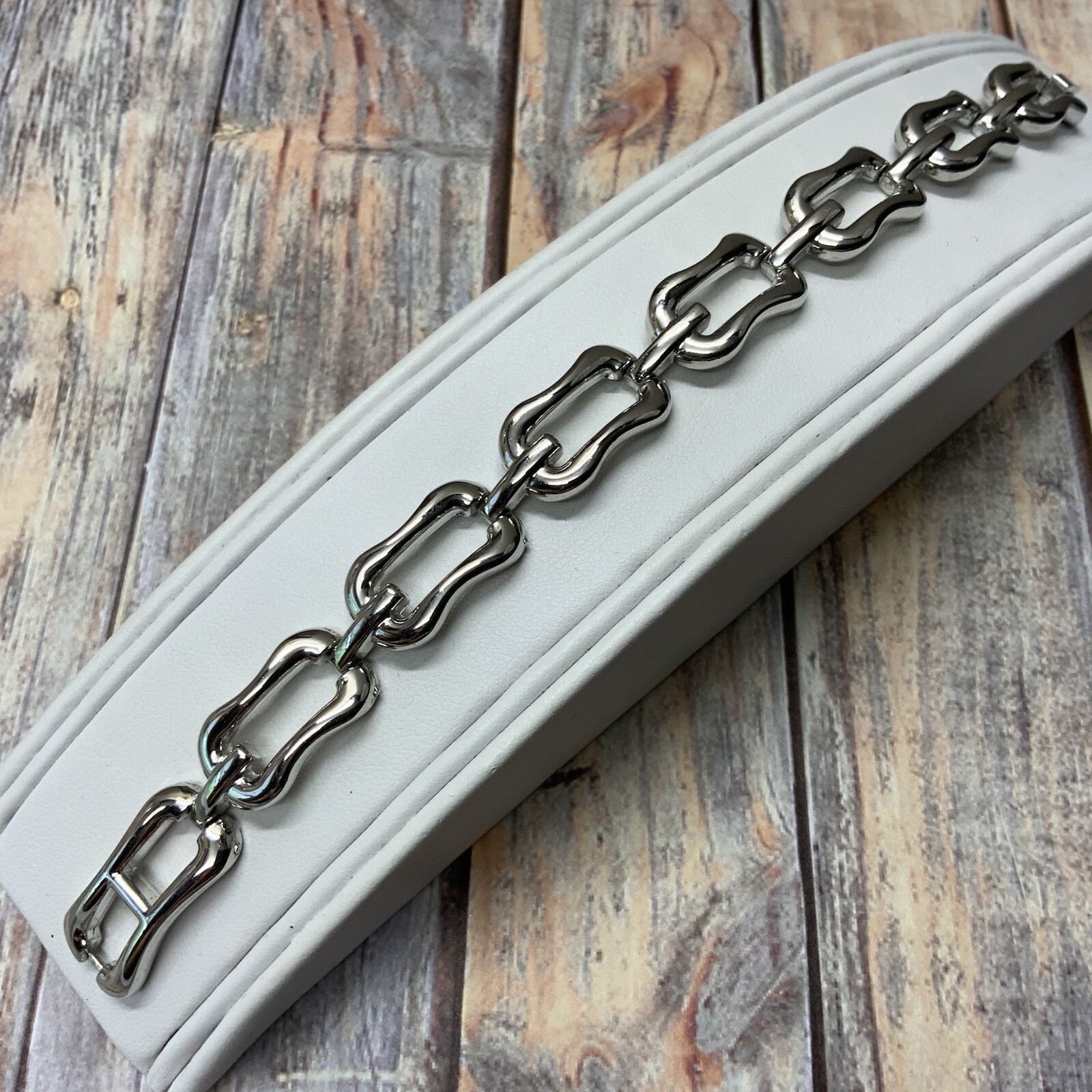 Silver tone rectangular peanut link bracelet in s… - image 1