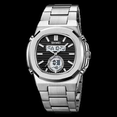 Herren Herren Retro Uhr Edelstahl Dual Time Tag Datum Elegante Quarzuhr