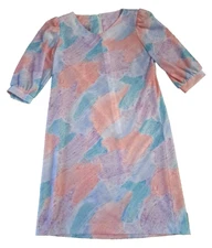 Vintage Womens Shift Dress Pastel V Neck Half Sleeves California Looks 12