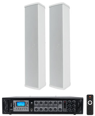 Rockville RCS180-6 70v Commercial Amplifier Amp+(2) Line Array Speakers in White