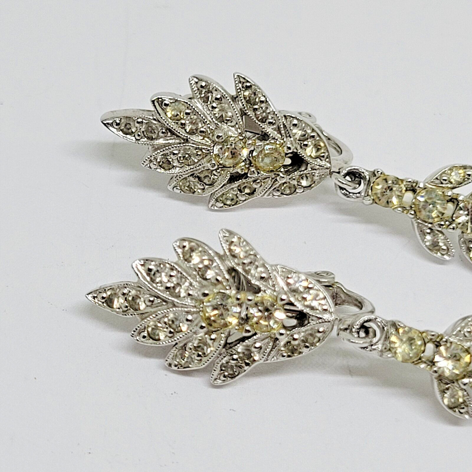 Vintage HC Hattie Carnegie Articulated Rhinestone Leaves Clip Earrings