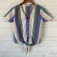 Madewell Novel Tie Front Button Top In Flagstaff Stripe XXS Cotton V-Neck