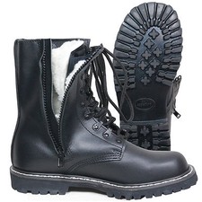 Faux Fur Lined German Pilot Boots with Side Zip - Winter Leather Army Military